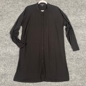 Eileen Fisher Womens Size Small Tunic Top Black Button Up Side Slit Round Neck